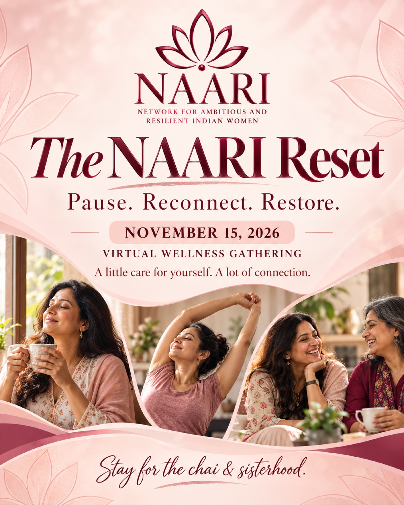 Official flyer for The NAARI Reset virtual wellness gathering